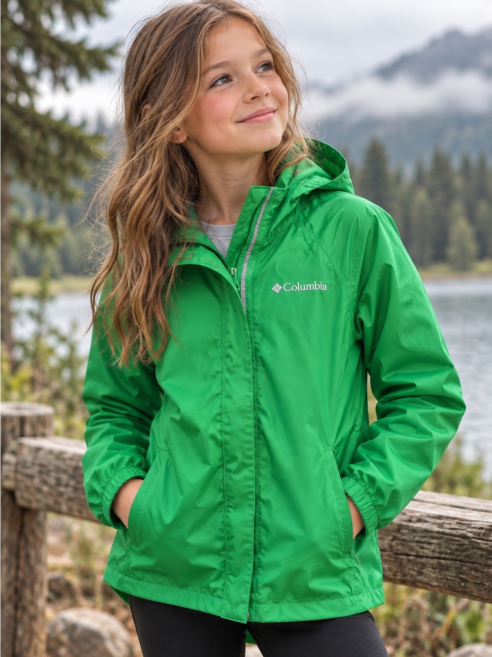 Columbia Unisex Green Hooded Windbreaker Jacket Kids M